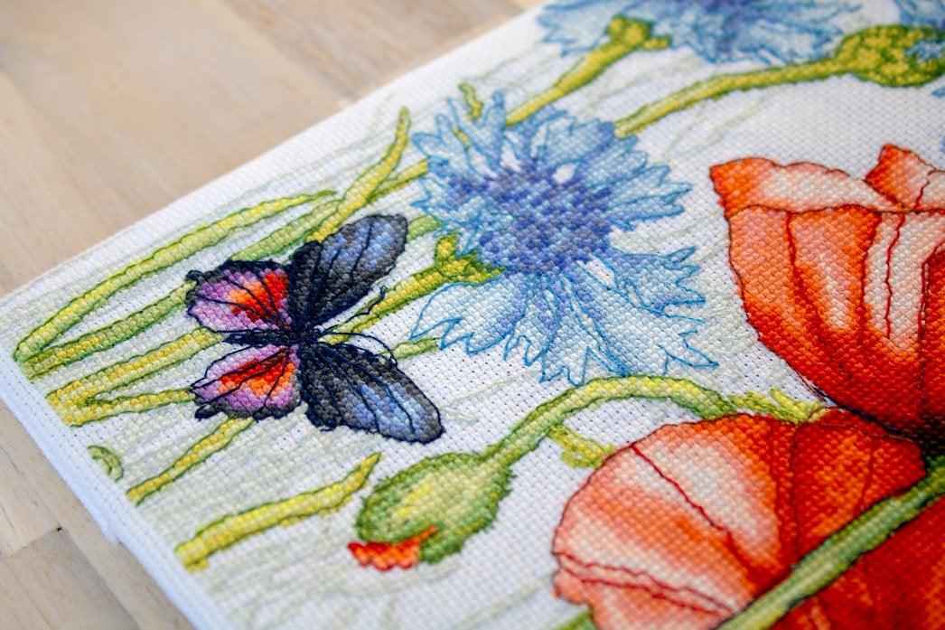 Poppies and Butterflies BU4018L Counted Cross-Stitch Kit