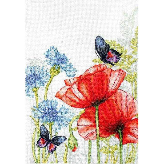 Poppies and Butterflies BU4018L Counted Cross-Stitch Kit