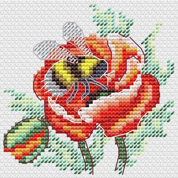 Poppy and Bumblebee SM-616 Counted Cross Stitch Kit