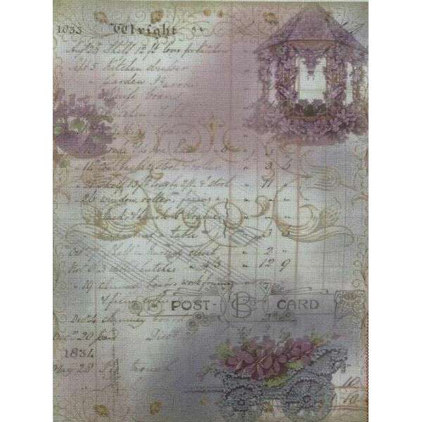 Postcard Memories Designer Printed AIDA Fabric. Canvas for embroidery with an applied background  KF-1358A