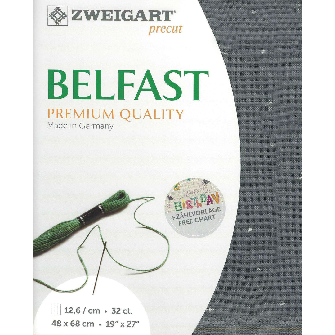 Precut Zweigart Belfast Sparkle 32 count Dark Grey/ Printed Metallic Silver 3609/7459