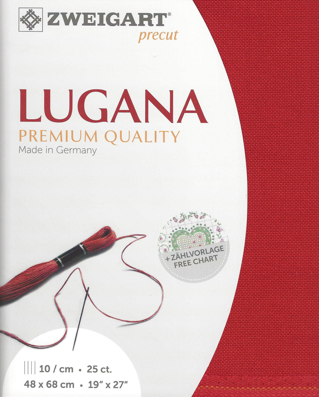 Precut Zweigart Lugana 25 count Christmas Red 3835/954