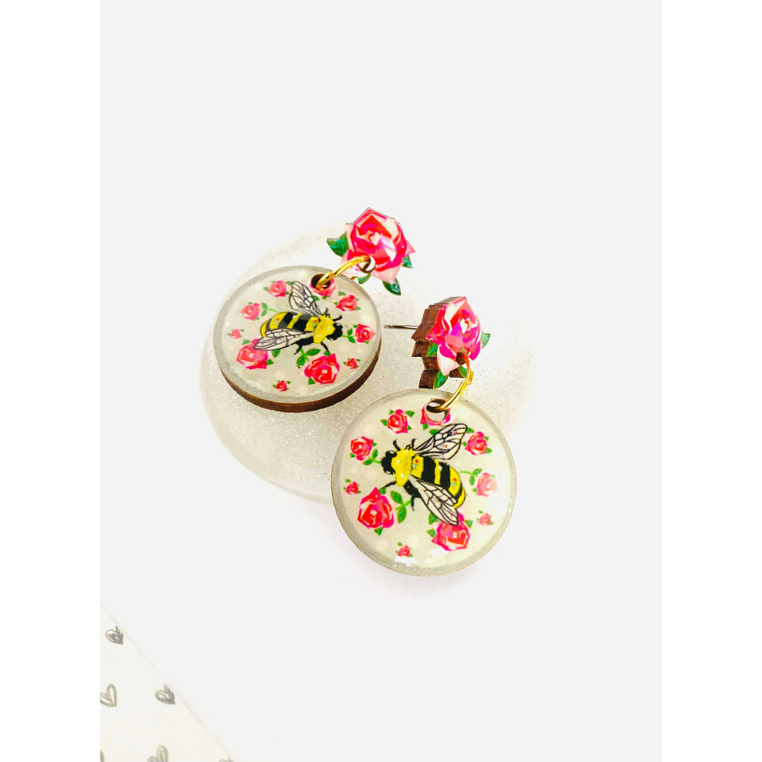 Pretty Bee & Roses Earrings by Rose Rose Parker
