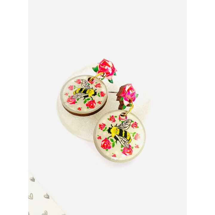 Pretty Bee & Roses Earrings by Rose Rose Parker
