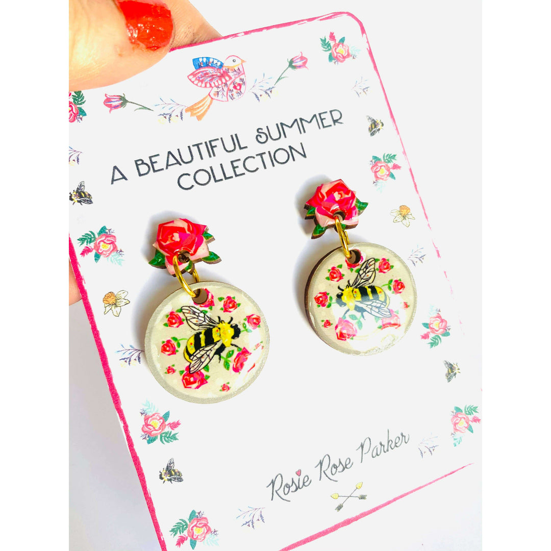 Pretty Bee & Roses Earrings by Rose Rose Parker