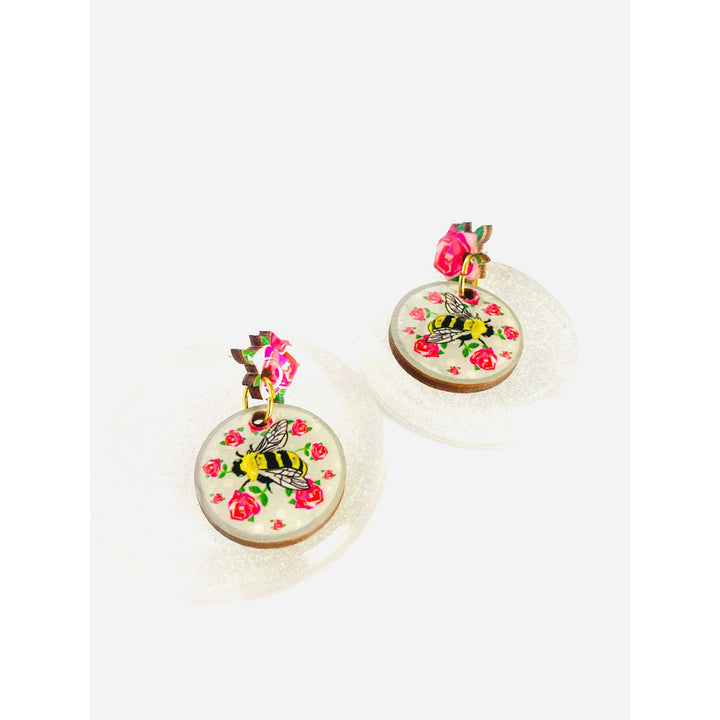 Pretty Bee & Roses Earrings by Rose Rose Parker