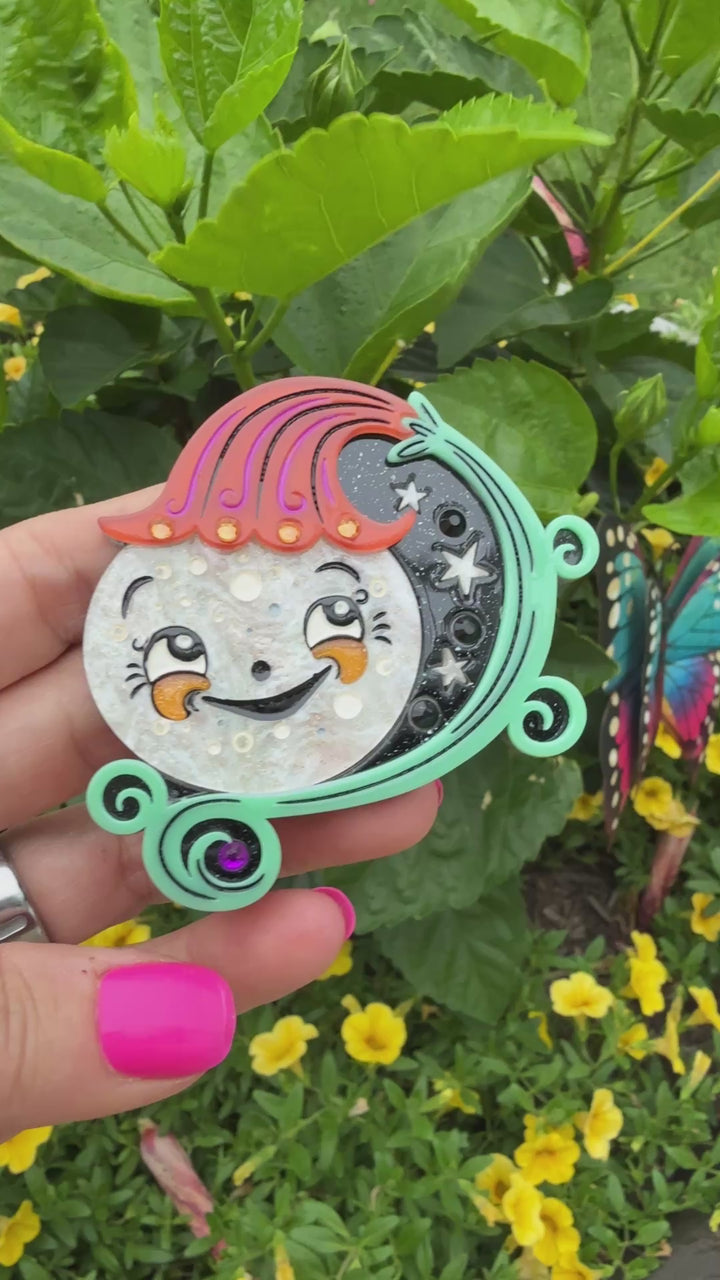 Peeking Petalluna Brooch by Johanna Parker x Lipstick & Chrome -ORANGE
