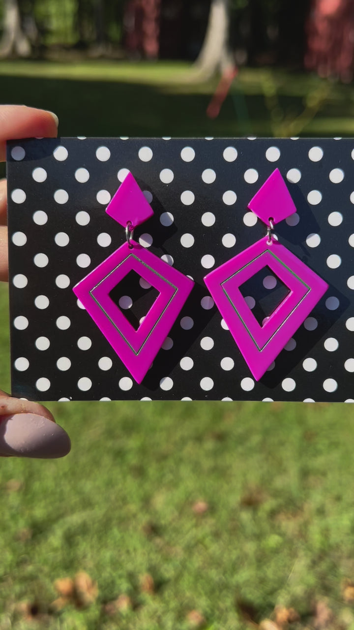 Retro Diamond Dangle Earrings by Lipstick & Chrome -PLUM