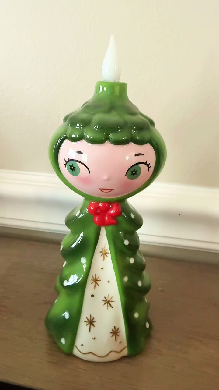 Tree Girl Candle-Lite | Mid Century Christmas Decor | Vintage Inspired Ceramic Holiday Figurine SHIPS AUGUST