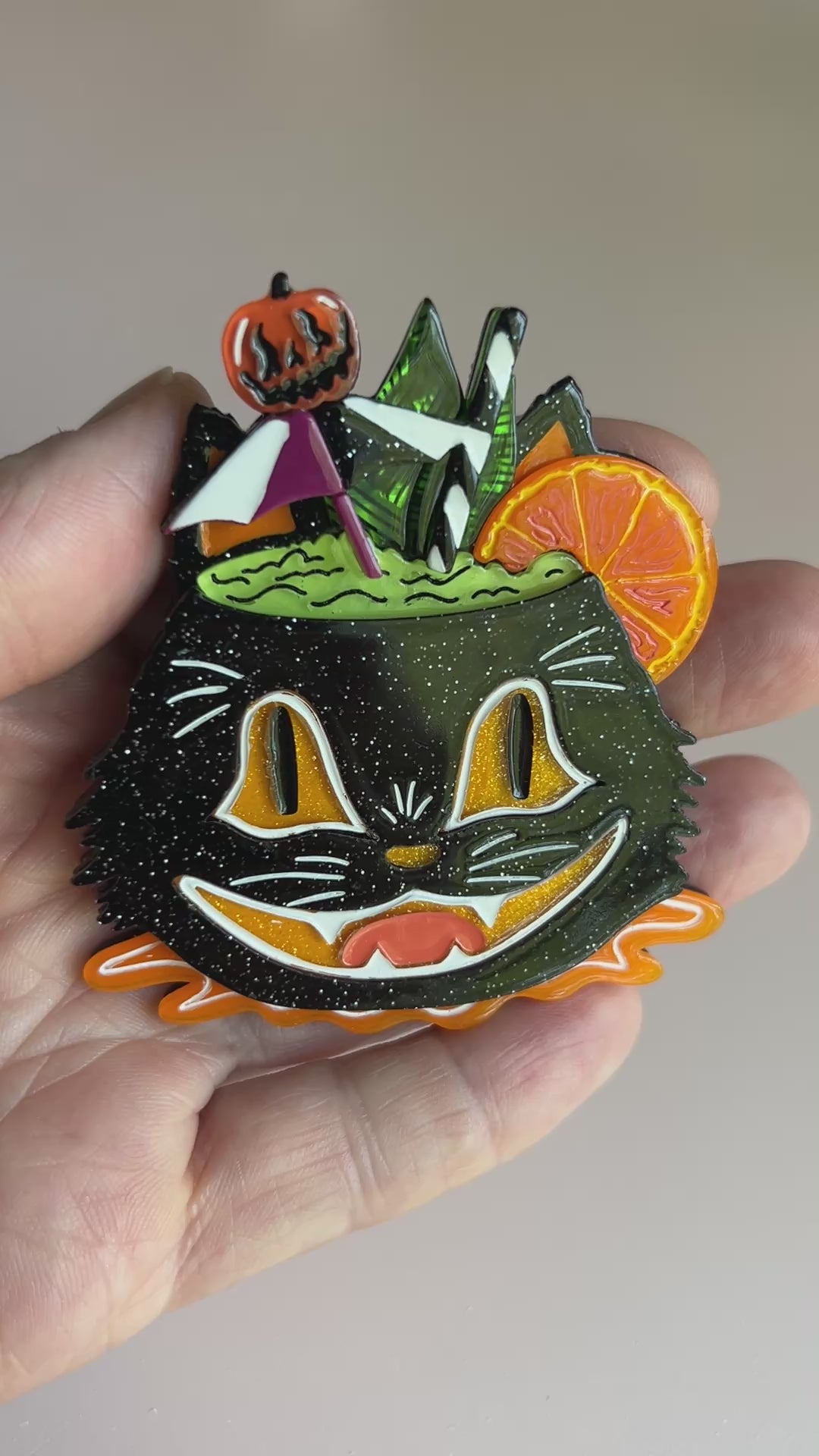 Black Magic Halloween Tiki Brooch by Carrie Hudson x Lipstick & Chrome