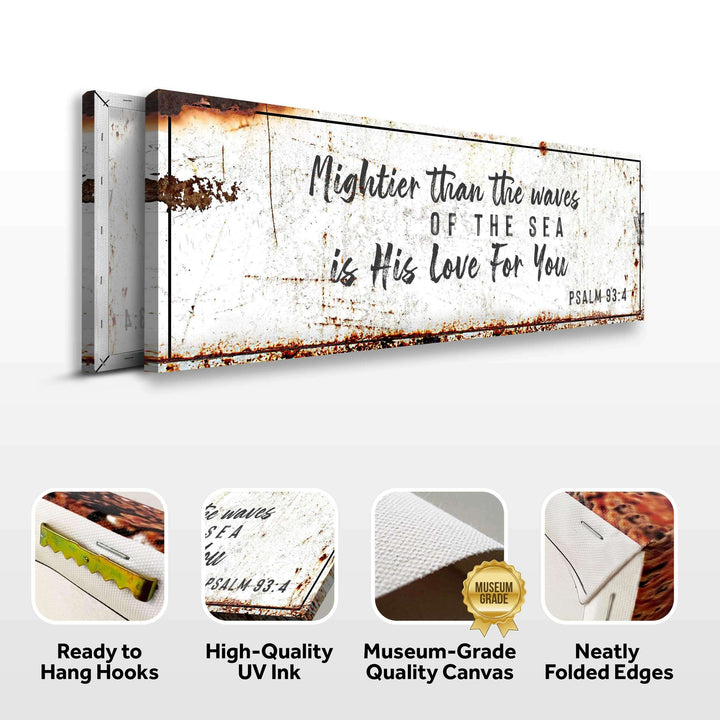 Psalm 93:4 - Mightier Than The Waves Is His Love Rustic Sign