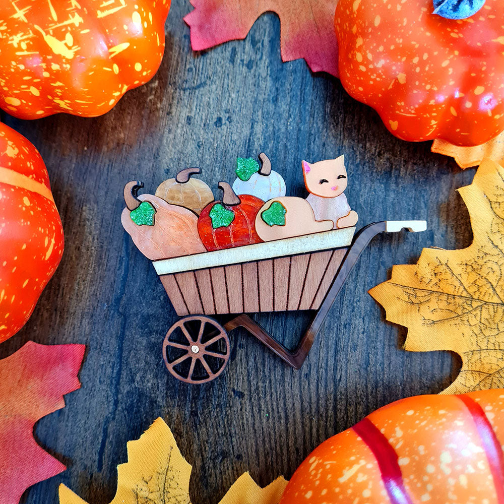 Pumpkin Kitty Cart Brooch by Cherryloco Jewellery 3