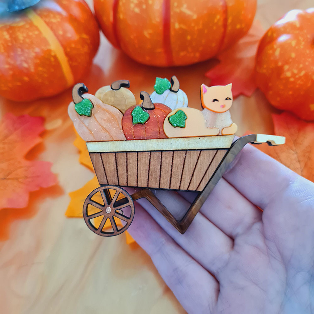 Pumpkin Kitty Cart Brooch by Cherryloco Jewellery 4