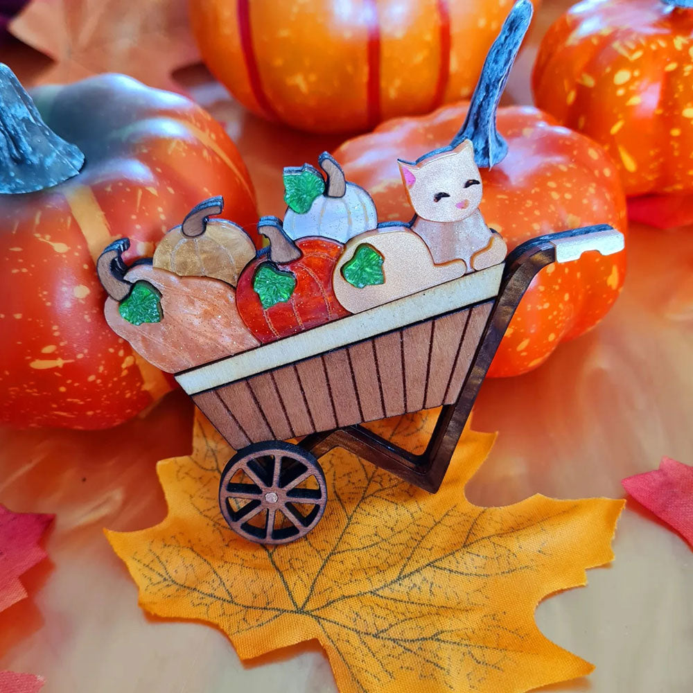 Pumpkin Kitty Cart Brooch by Cherryloco Jewellery 5