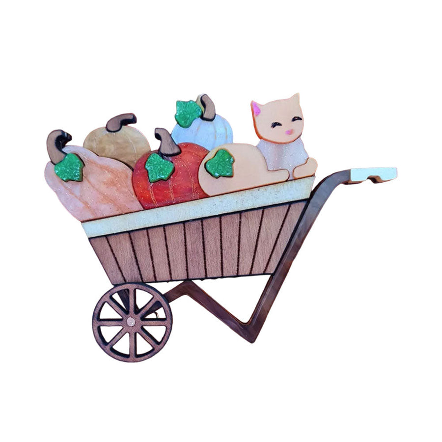 Pumpkin Kitty Cart Brooch by Cherryloco Jewellery 1