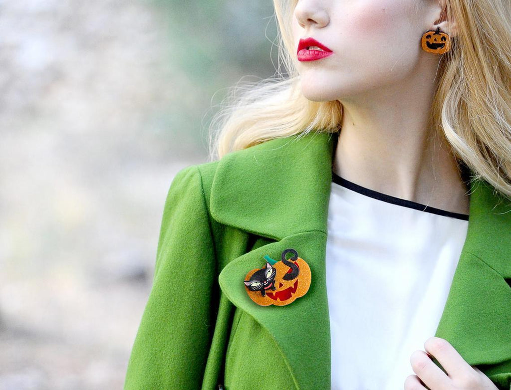 Pumpkin with Black Kitten Brooch by LaliBlue - Quirks!