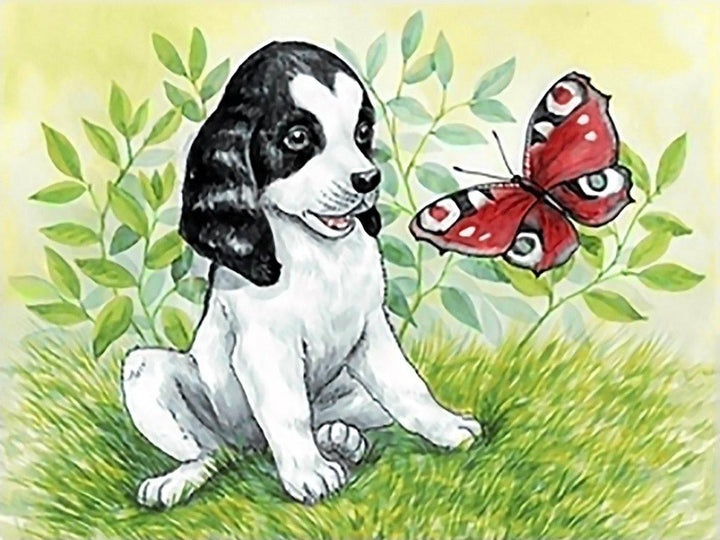 Puppy and Butterfly CS2675 15.8 x 11.8 inches Crafting Spark Diamond Painting Kit