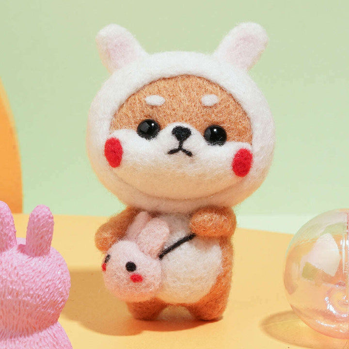 Puppy in Rabbit Costume Needle Felting Kit. Wizardi DIY Wool Craft Kit F07N8-W4