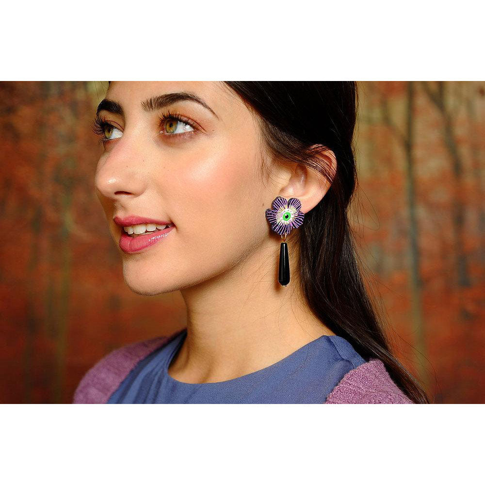 Purple Flower Earrings With Eyes by Laliblue image 1