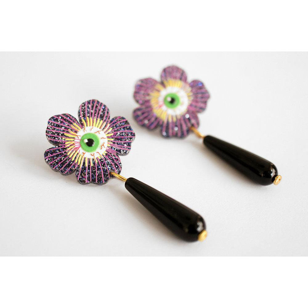 Purple Flower Earrings With Eyes by Laliblue image 2