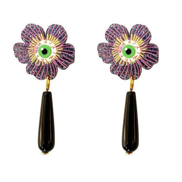 Purple Flower Earrings With Eyes by Laliblue image