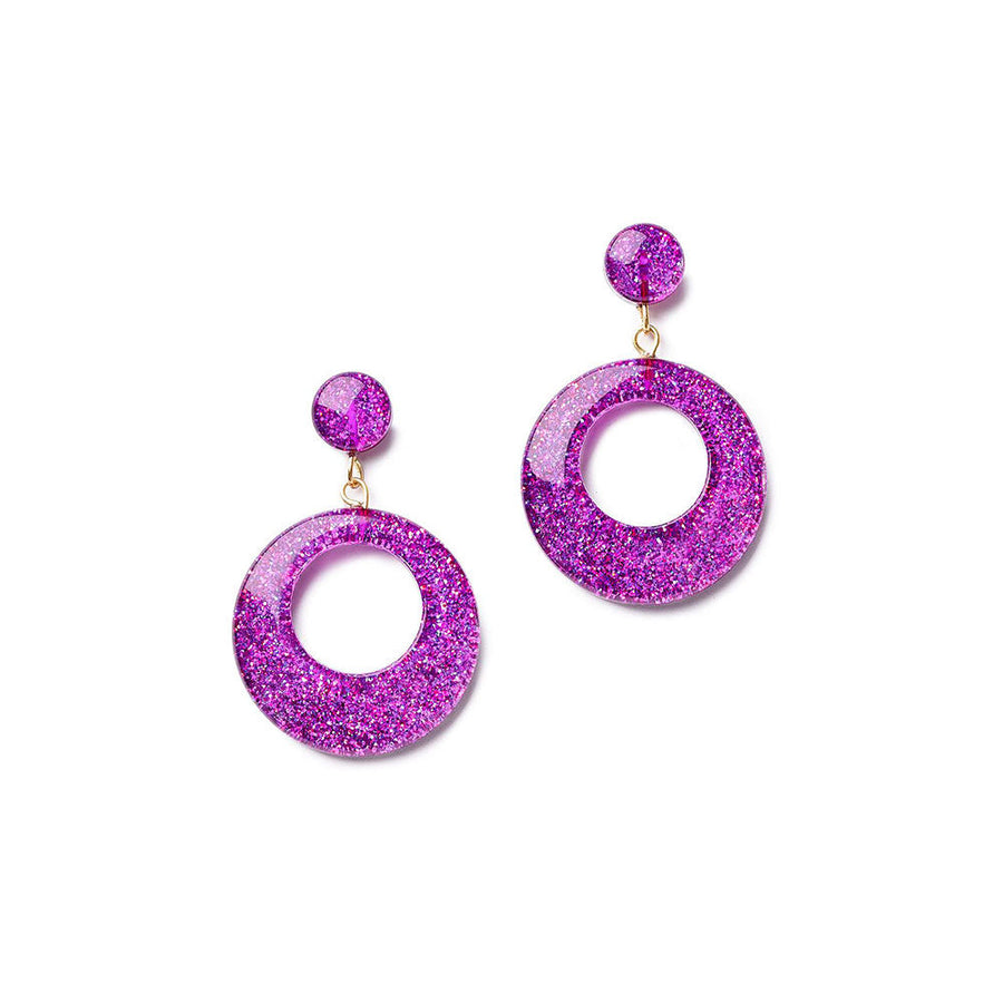 Purple Glitter Drop Hoop Earrings by Splendette image