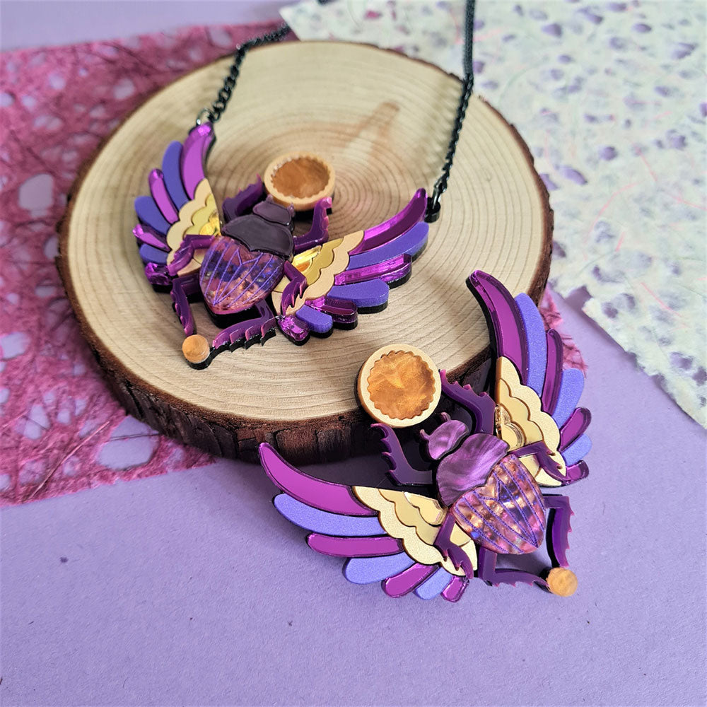 Purple Winged Scarab Beetle Necklace by Cherryloco Jewellery 2