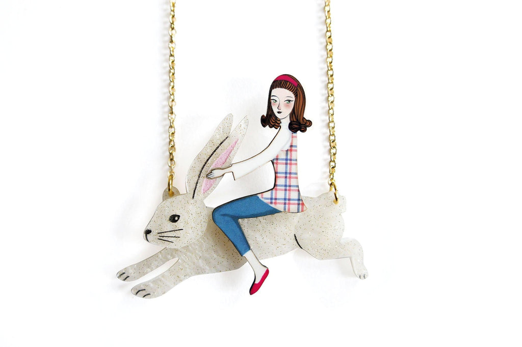 Rabbit Rider Girl Necklace by Laliblue - Quirks!
