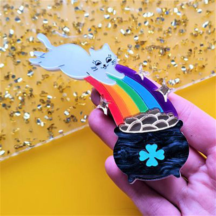 Rainbow Treasure Cat Brooch by Cherryloco Jewellery 3