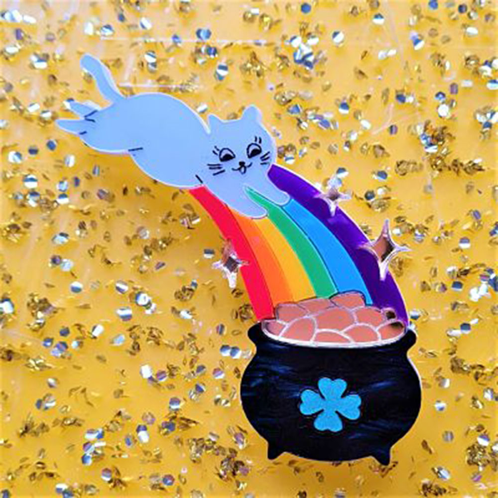 Rainbow Treasure Cat Brooch by Cherryloco Jewellery 4