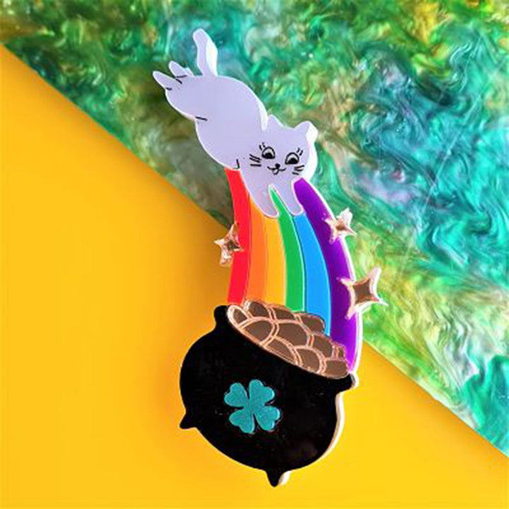 Rainbow Treasure Cat Brooch by Cherryloco Jewellery 5