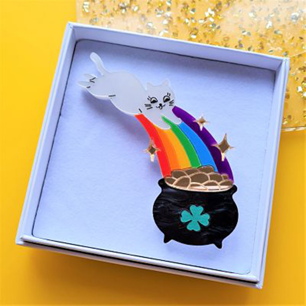 Rainbow Treasure Cat Brooch by Cherryloco Jewellery 2