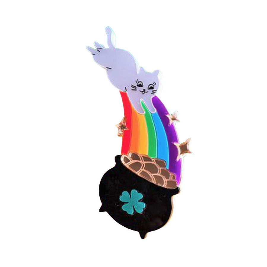 Rainbow Treasure Cat Brooch by Cherryloco Jewellery 1