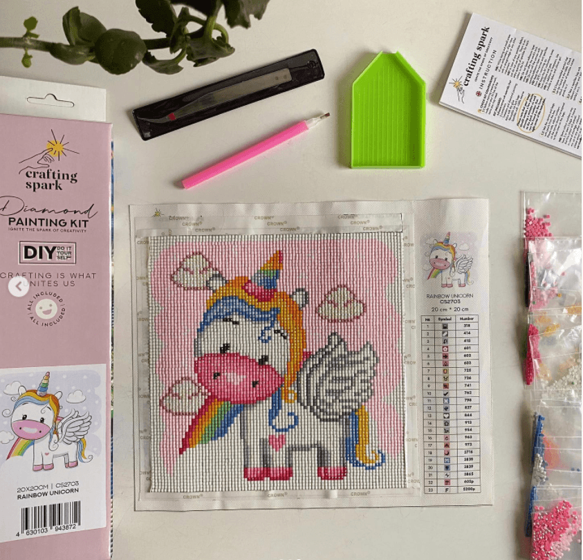 Rainbow Unicorn CS2703 7.9 x 7.9 inches Crafting Spark Diamond Painting Kit