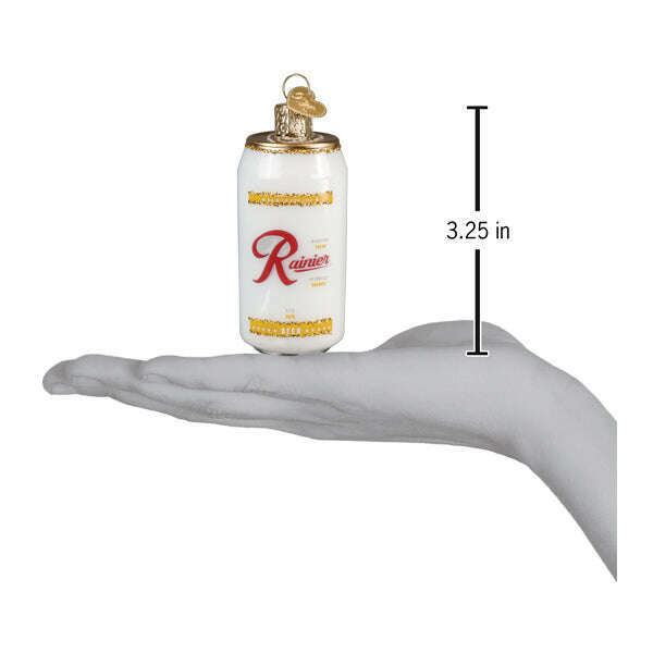 Old World Christmas Rainier Beer Can Blown Glass Ornament