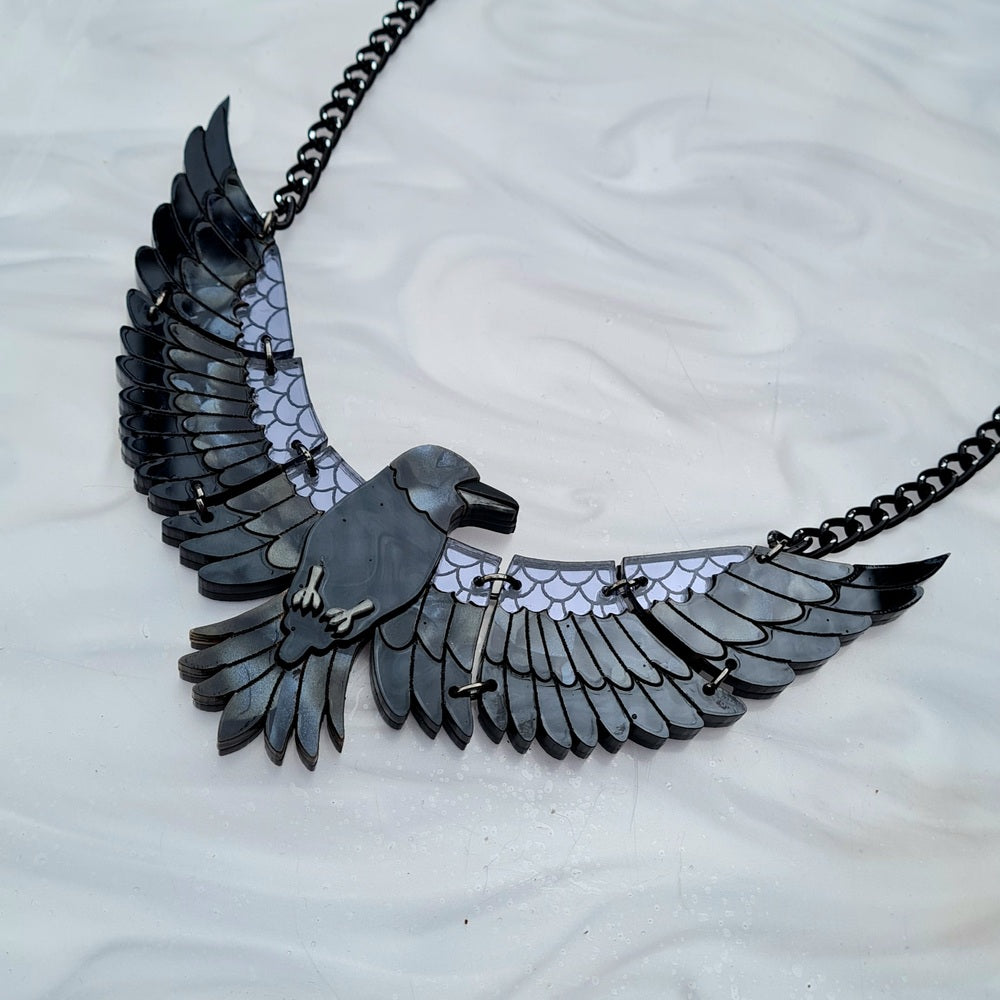 Raven in Flight Statement Necklace by Cherryloco Jewellery 1