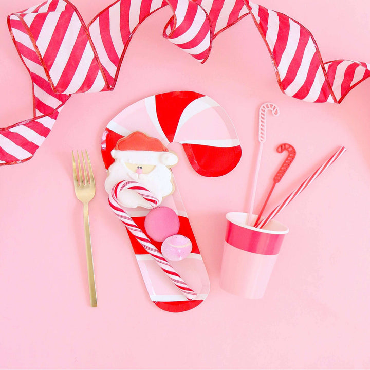 Red and Pink Candy Cane Paper Plates