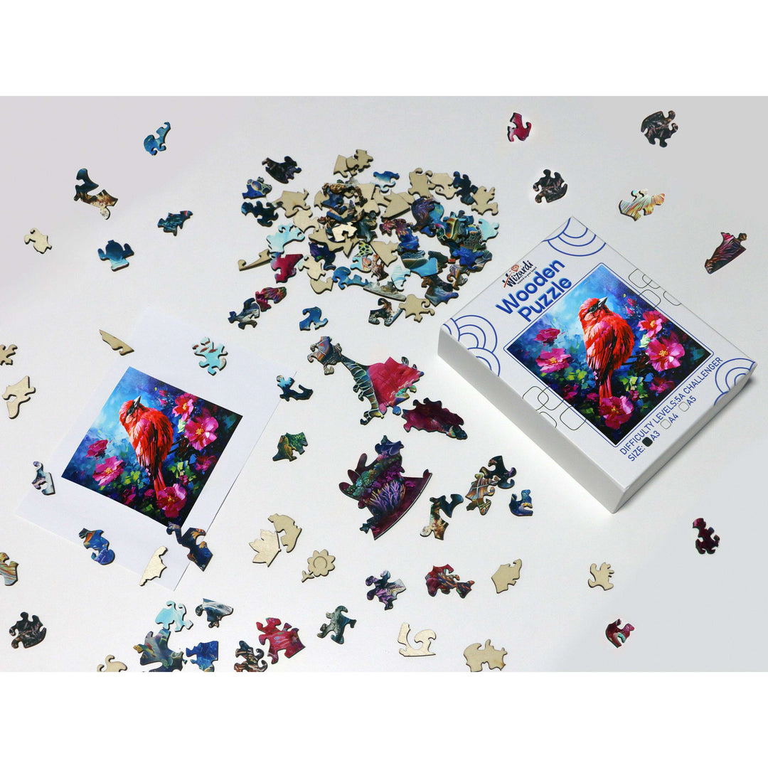 Red Bird - Jigsaw Wooden Puzzle by Wizardi F07N9-5