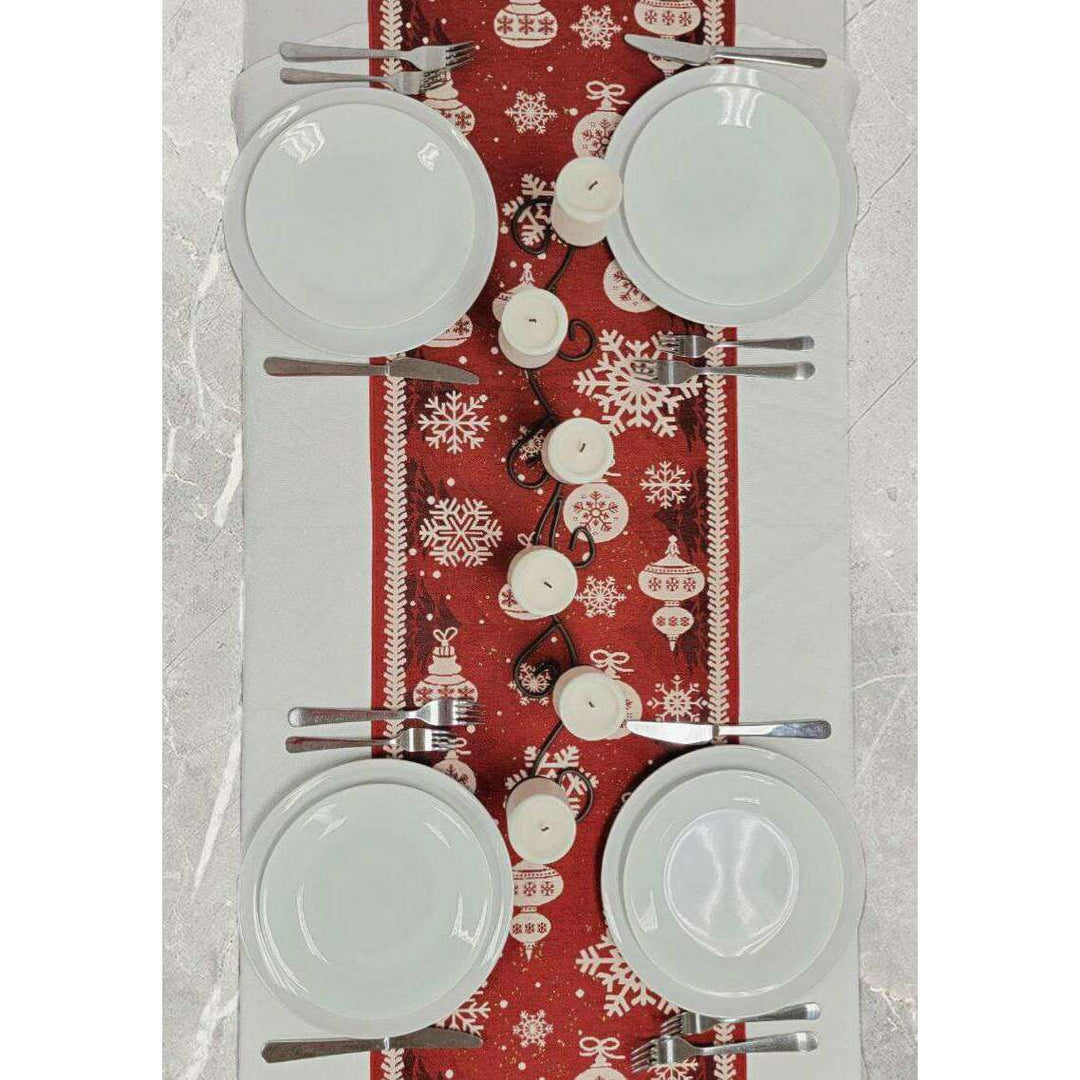 Red Christmas Ornaments Table Runner F07M5-10B