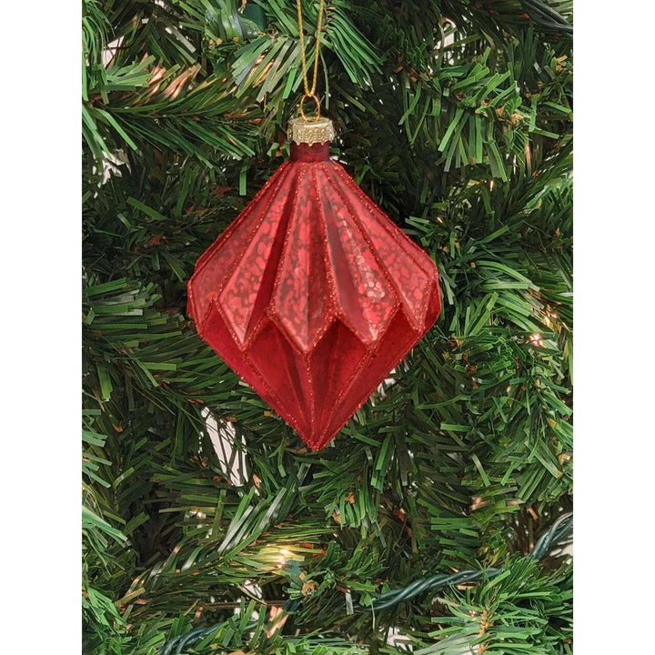 Red Diamond-Shaped Glass Christmas Ornament F07M7-21-LH76-24116