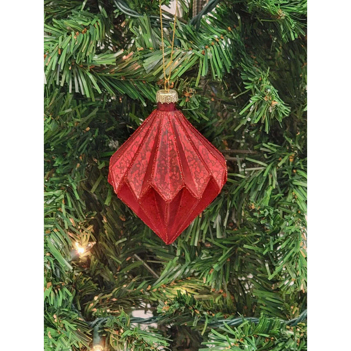 Red Diamond-Shaped Glass Christmas Ornament F07M7-21-LH76-24116