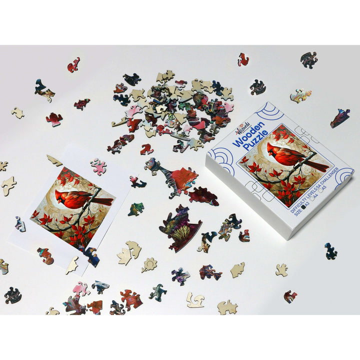 Red Finch - Jigsaw Wooden Puzzle by Wizardi F07N9-8