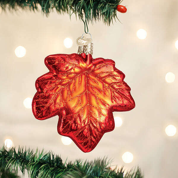Old World Christmas Red Maple Leaf Blown Glass Ornament