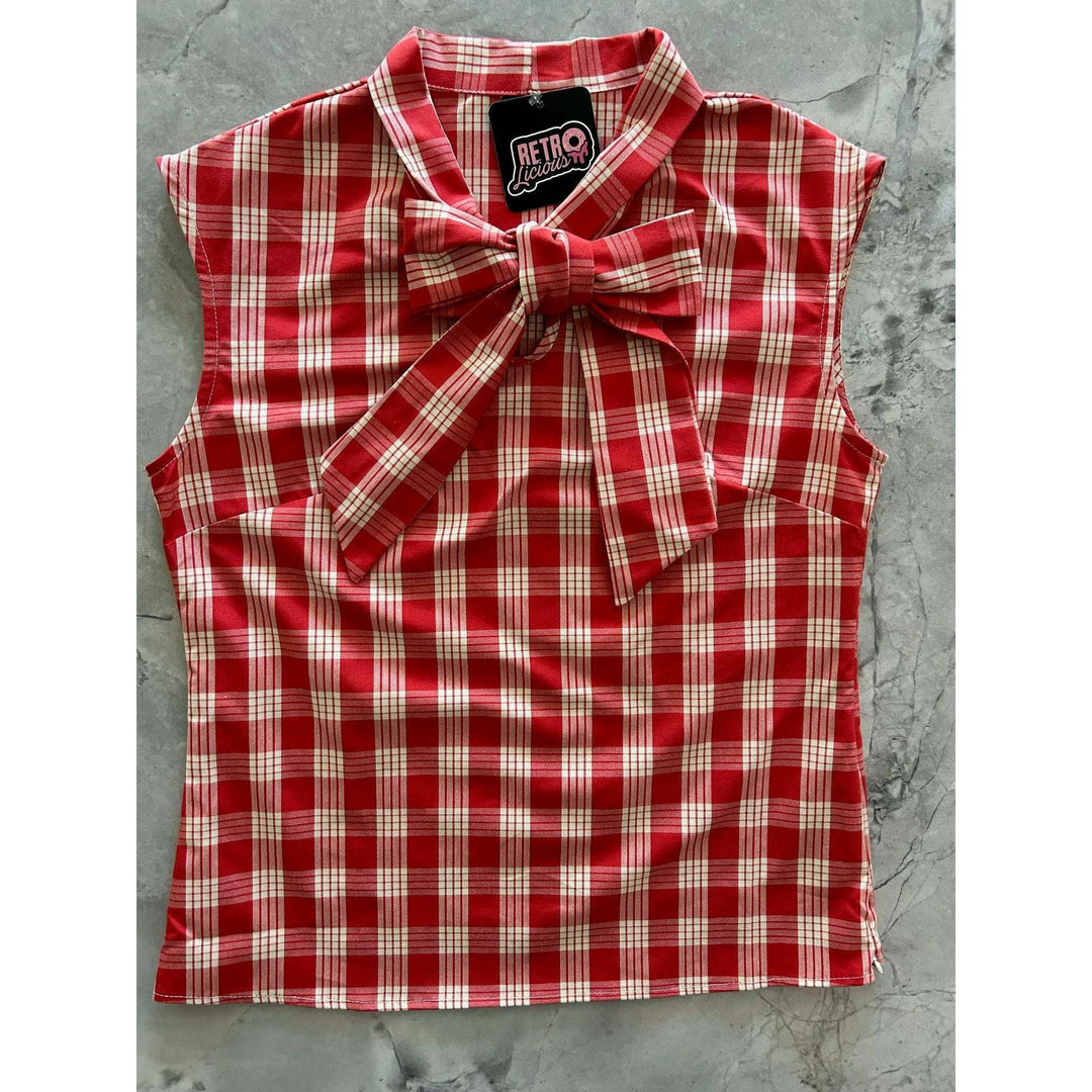 Red Plaid Bow Top