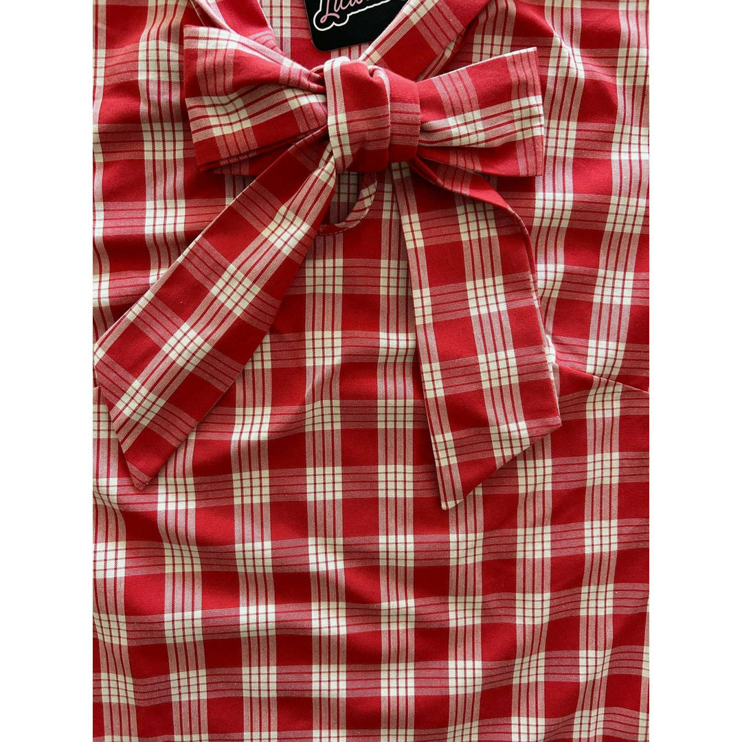 Red Plaid Bow Top