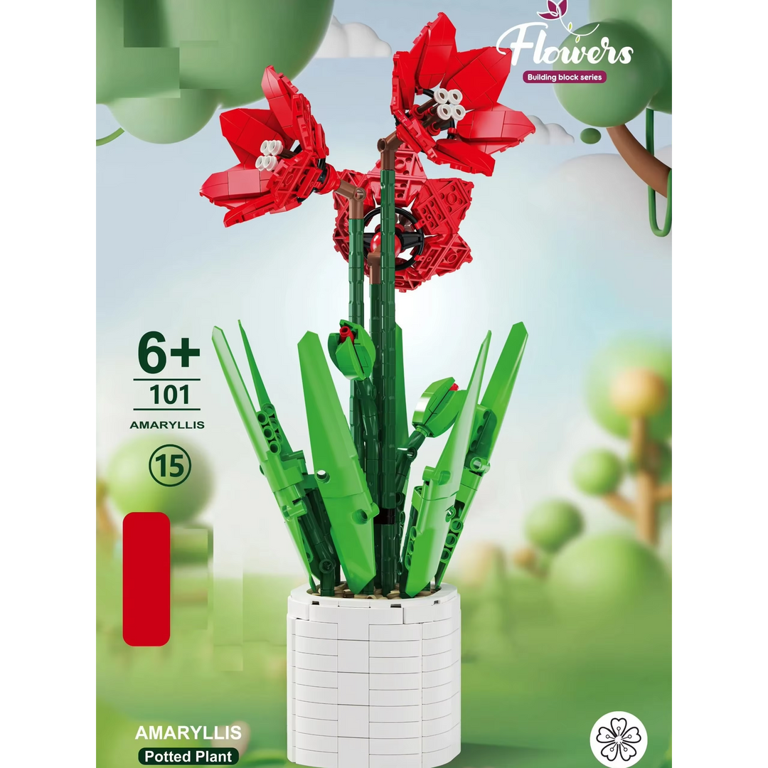Red Poppies Building Brick Potted Flower F07M9-15(101)