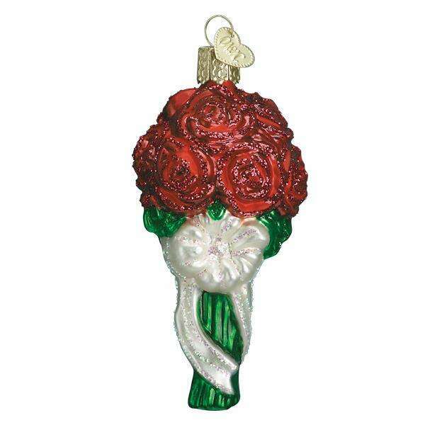 Old World Christmas Red Rose Bouquet Blown Glass Ornament