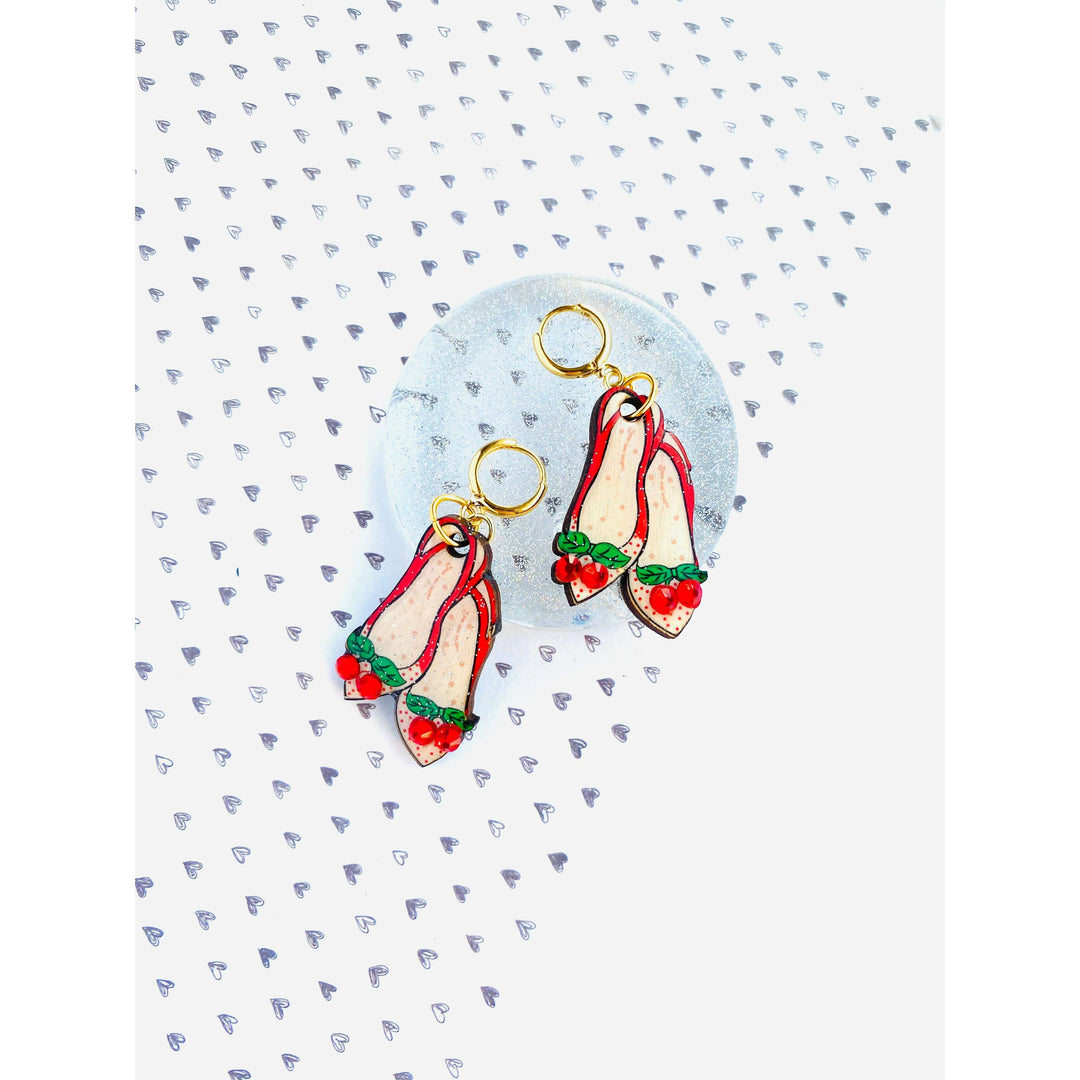Red Ruby Cherry Shoe Earrings by Rosie Rose Parker