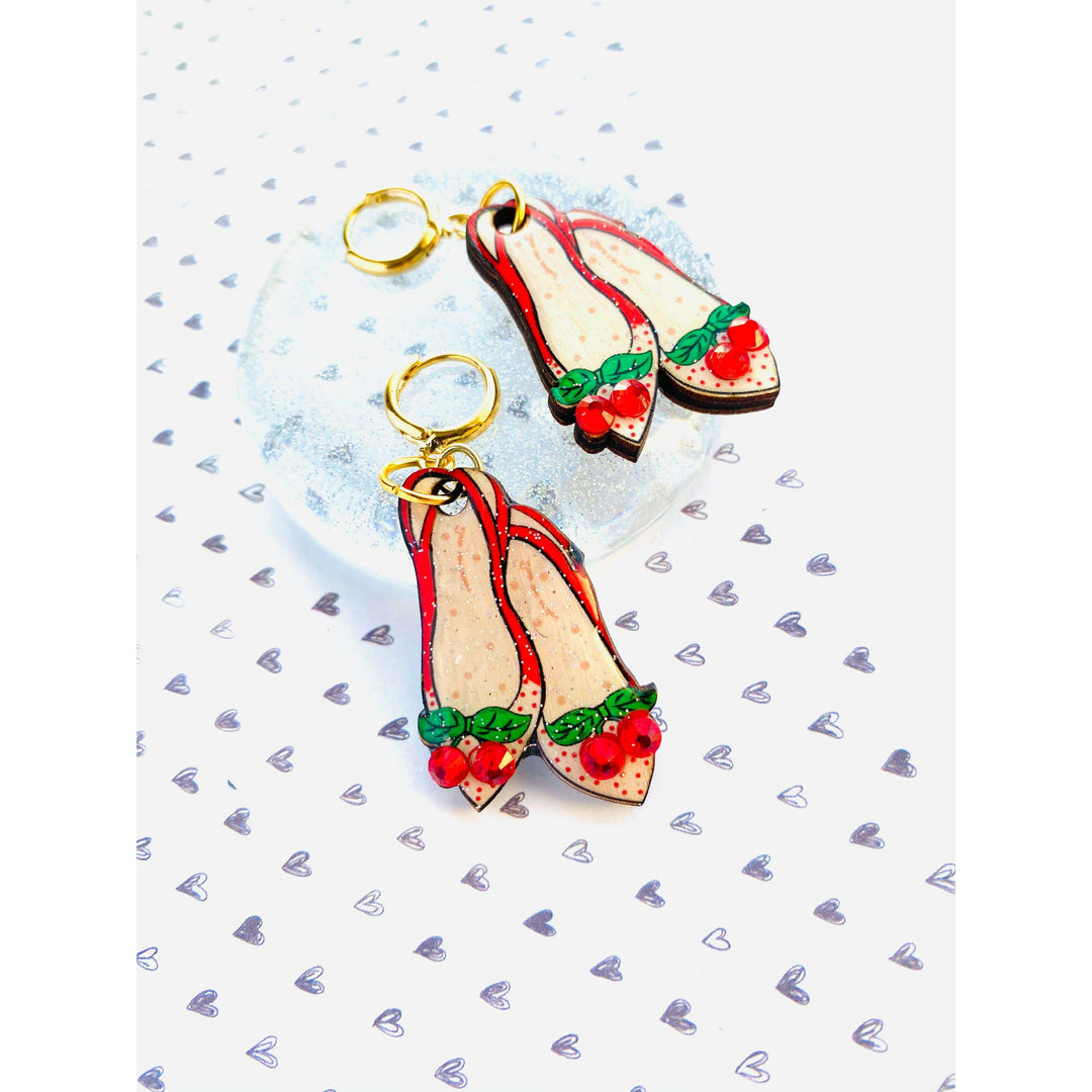Red Ruby Cherry Shoe Earrings by Rosie Rose Parker