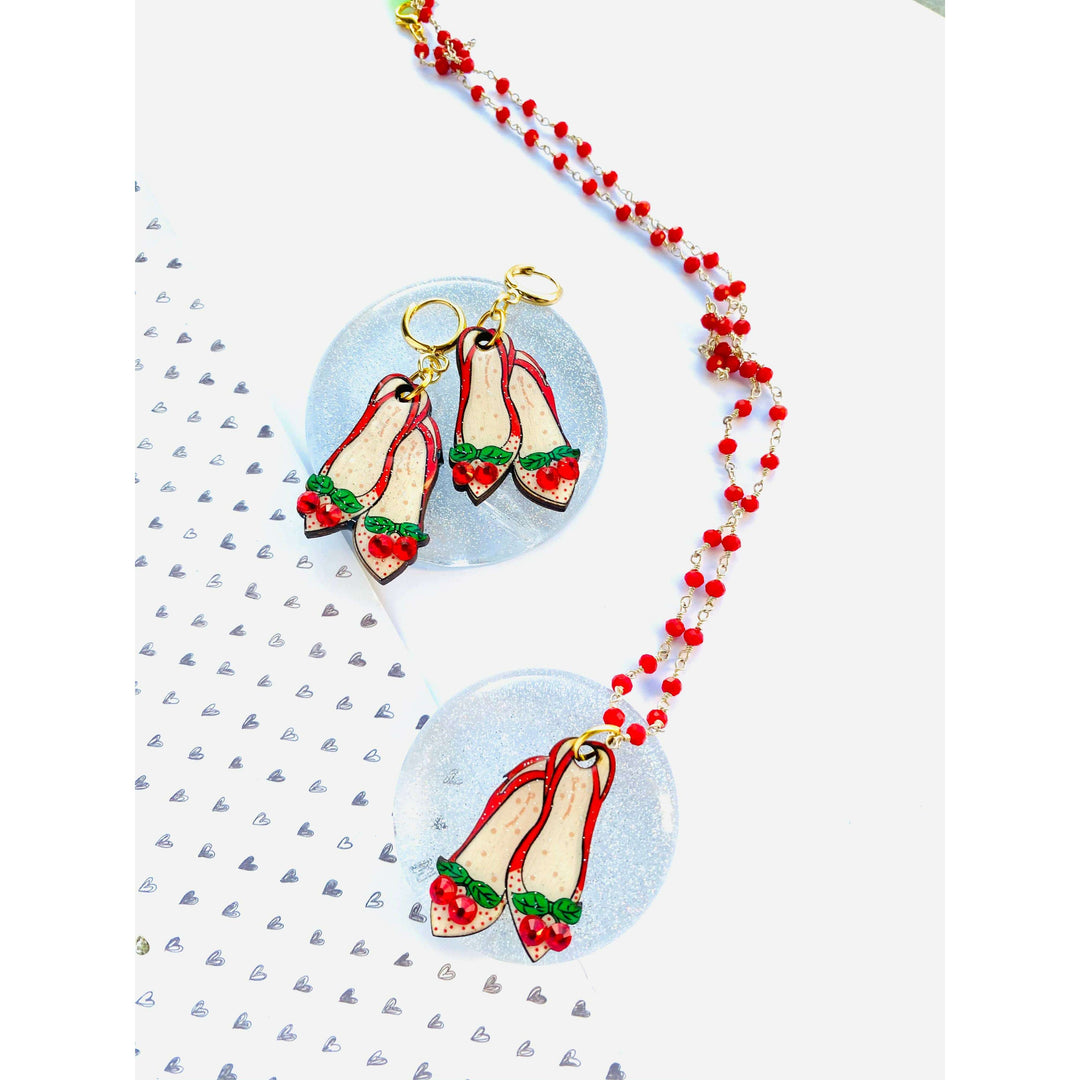Red Ruby Cherry Shoe Earrings by Rosie Rose Parker